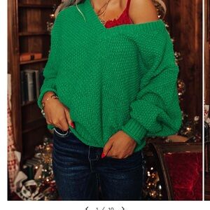 Impressions Off-the-Shoulder Green Sweater
